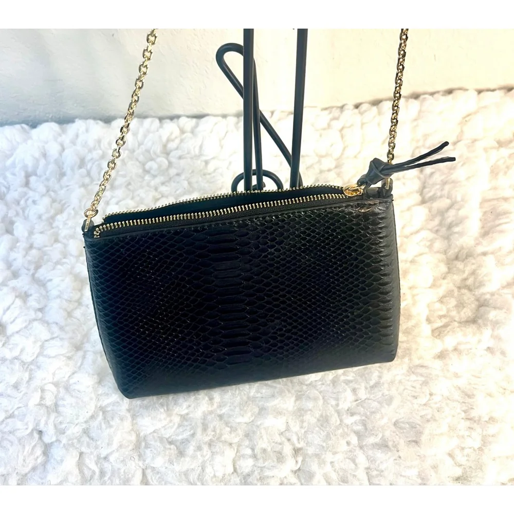 Mango MNG Coco Chain Bag Snake Skin Textured Black Crossbody purse